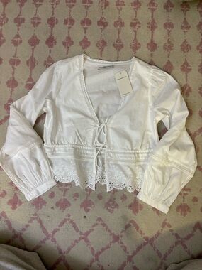 Abercrombie & Fitch White Eyelet Trim Off-Shoulder Top